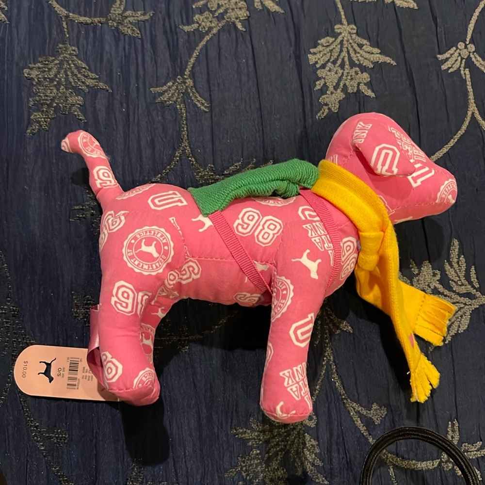 Victoria Secret Pink Plush Dog Phi Beta Pink Green Backpack &🩷Scarf NWT BUT OLD